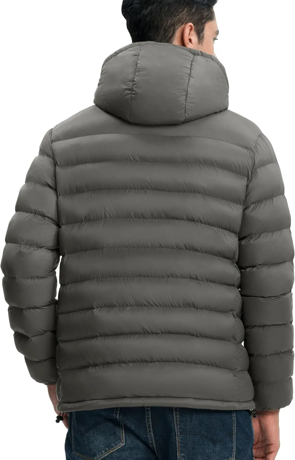 Gopune Men's Lightweight Puffer Jacket Detachable Hooded Water Resistant Puffy Winter Down Jackets for Snow Ski Travel