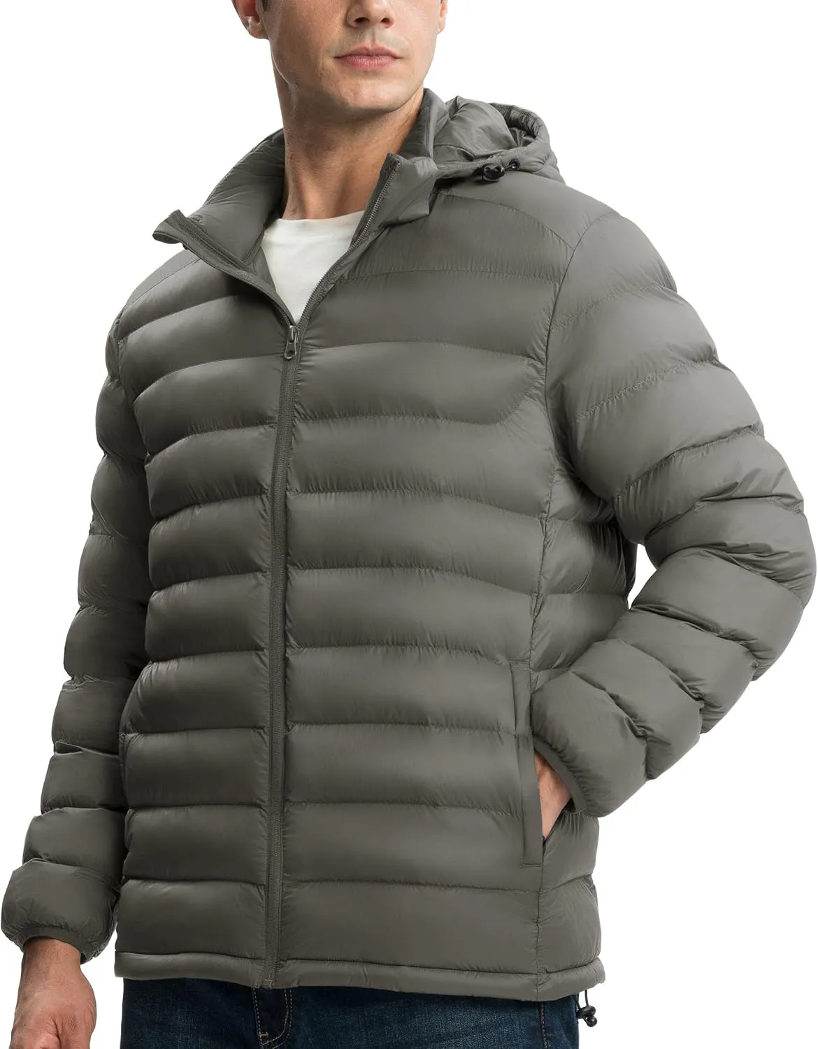 Gopune Men's Lightweight Puffer Jacket Detachable Hooded Water Resistant Puffy Winter Down Jackets for Snow Ski Travel
