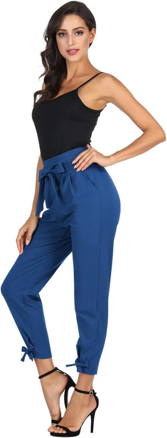 GRACE KARIN Womens Casual High Waist Pencil Pants with Pockets Bow-Knot Cropped Paper Bag Pants for Work