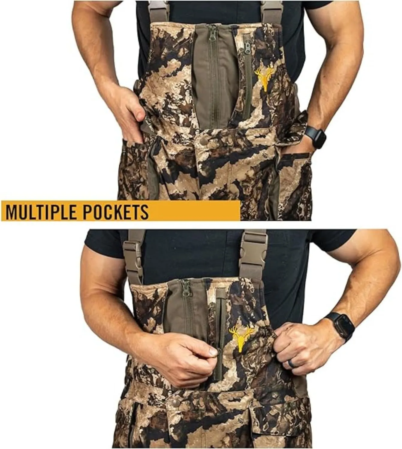 HOT SHOT Mens Elite Camo Hunting Bib, Waterproof Mens Camouflage Overalls, Insulated All-Day Cold Weather Hunting Clothes