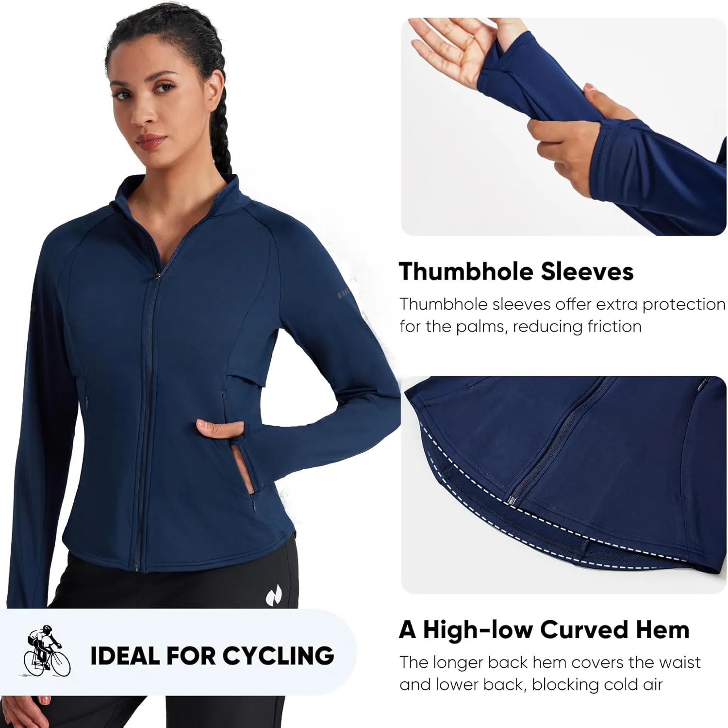 HOTSUIT Womens Running Jacket Thermal Water Resistant Full Zip Cycling Jacket for Winter Reflective