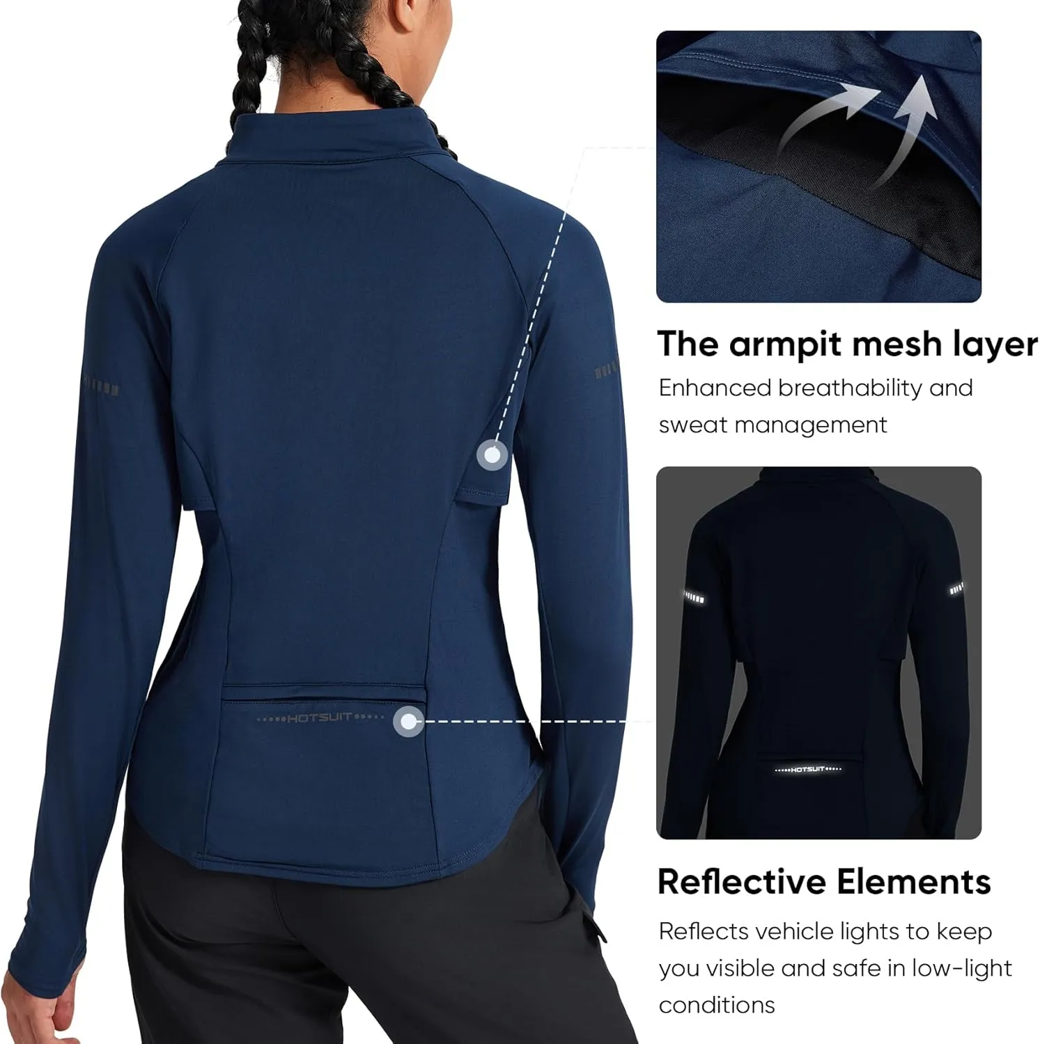 HOTSUIT Womens Running Jacket Thermal Water Resistant Full Zip Cycling Jacket for Winter Reflective