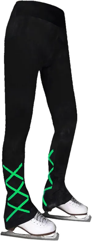 Ice Skating Pants Girls Women's Figure Skating Trousers Black Cross Straps Fleece Skating Leggings Children