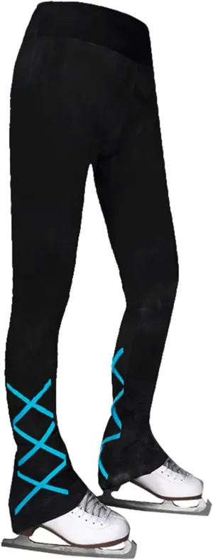 Ice Skating Pants Girls Women's Figure Skating Trousers Black Cross Straps Fleece Skating Leggings Children