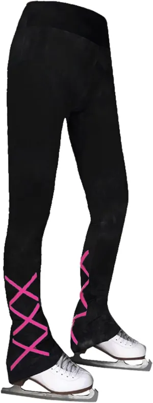 Ice Skating Pants Girls Women's Figure Skating Trousers Black Cross Straps Fleece Skating Leggings Children