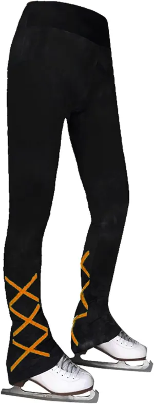 Ice Skating Pants Girls Women's Figure Skating Trousers Black Cross Straps Fleece Skating Leggings Children