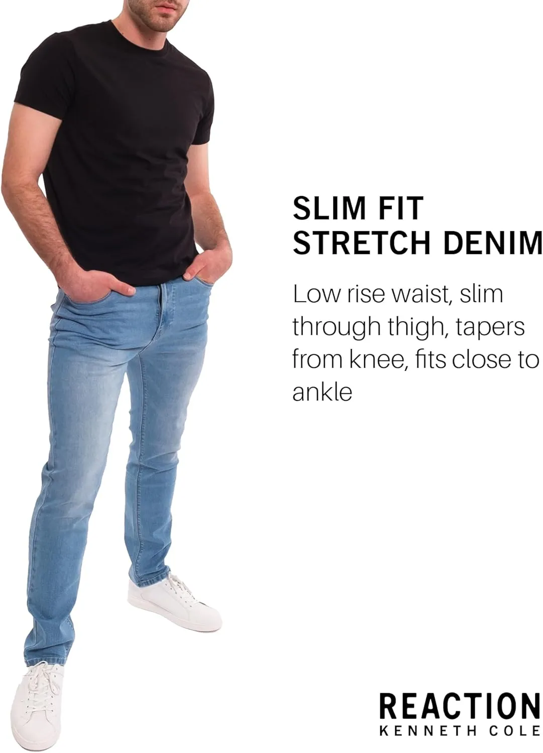 Kenneth Cole REACTION Slim Fit Jeans for Men, 2-Way Stretch Jeans Slim Fit 5-Pocket, Stretch Denim Pants for Men