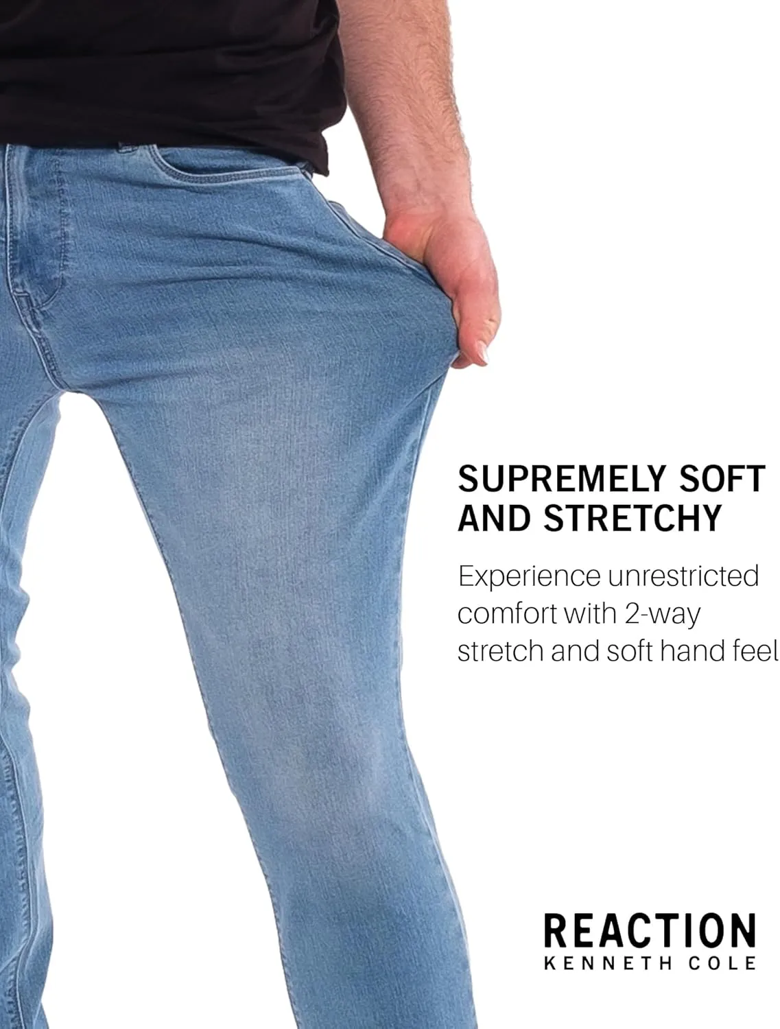 Kenneth Cole REACTION Slim Fit Jeans for Men, 2-Way Stretch Jeans Slim Fit 5-Pocket, Stretch Denim Pants for Men