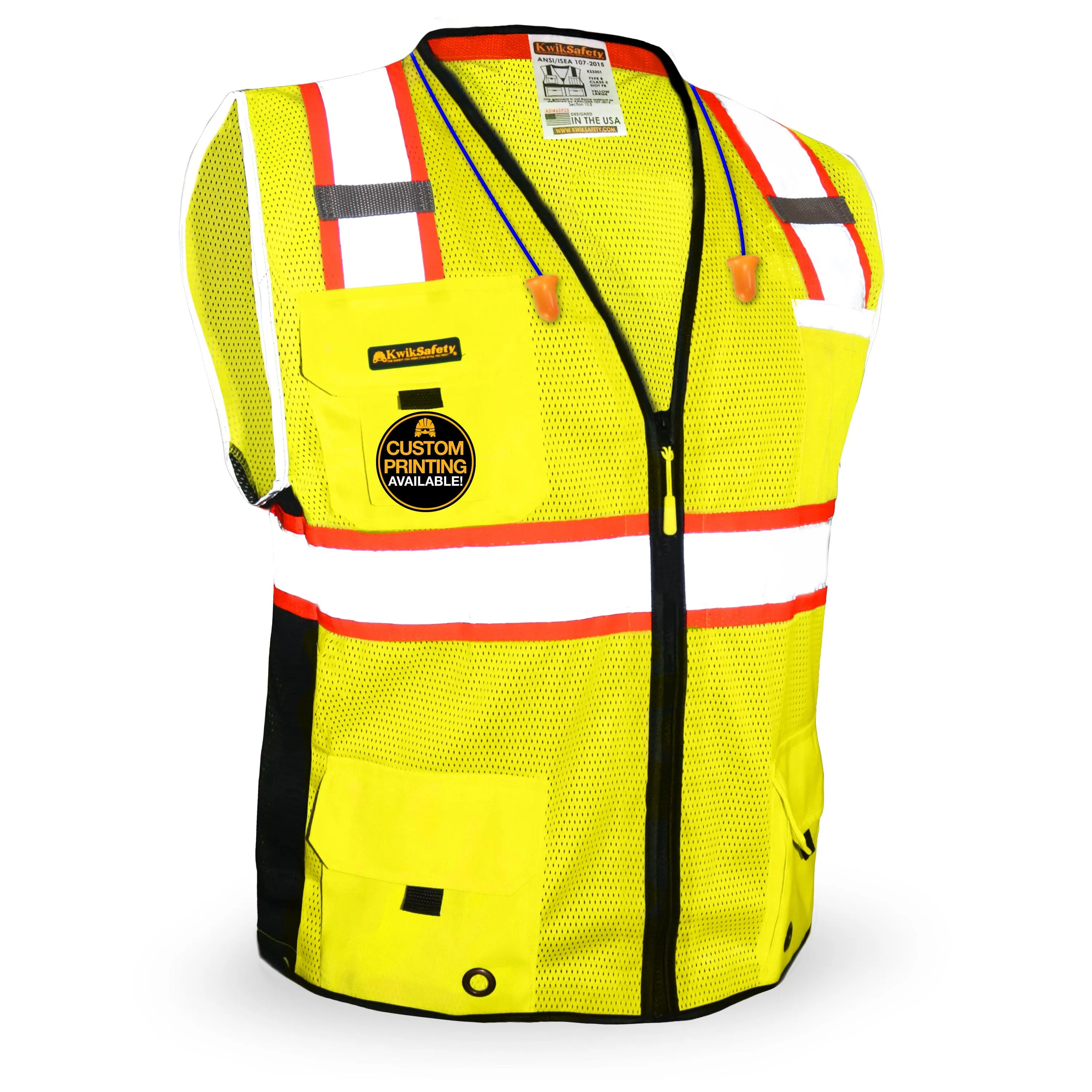KwikSafety BIG KAHUNA Safety Vest (11 Pockets) Class 2 ANSI Tested OSHA Compliant Hi Vis Reflective PPE Surveyor - Model No.: KS3301