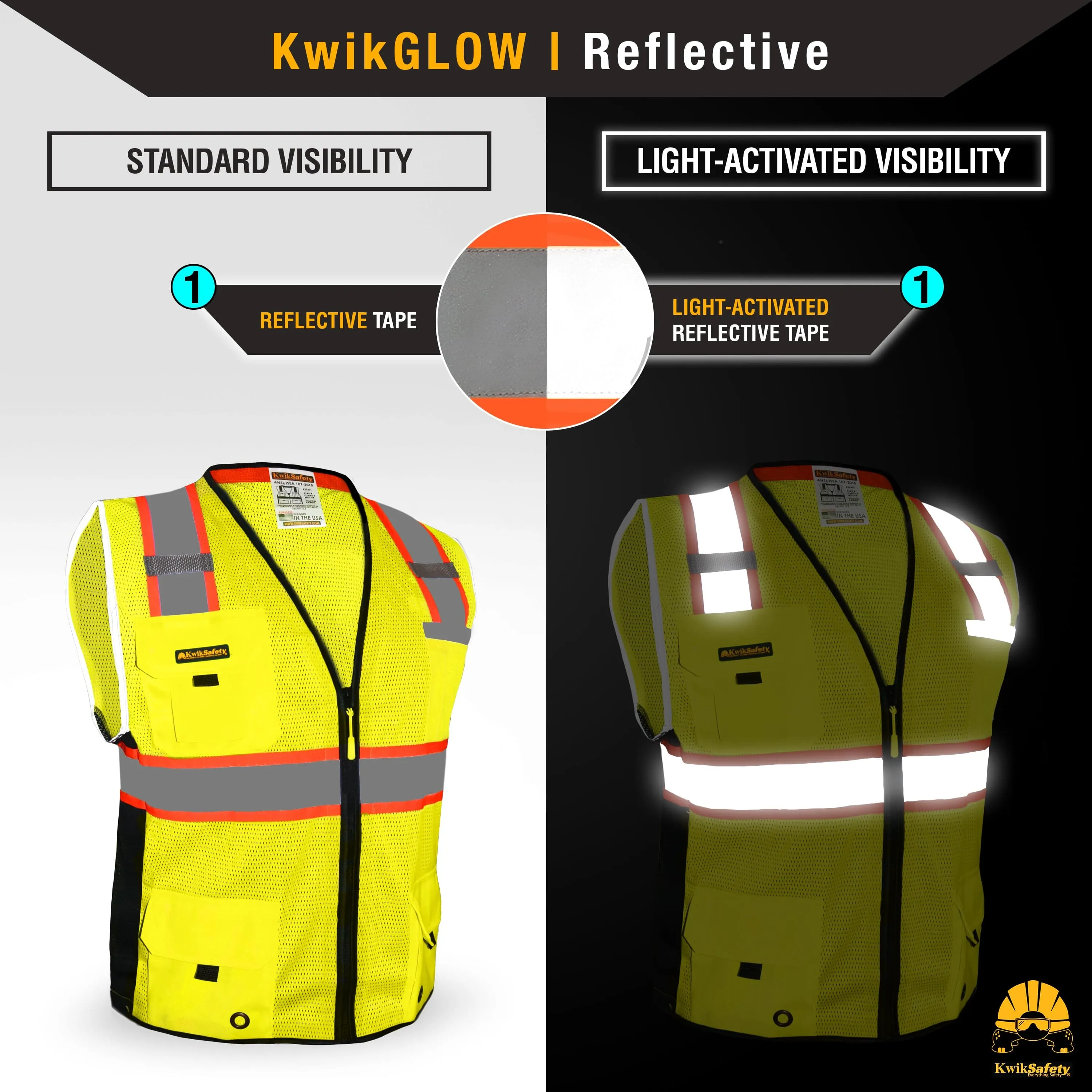 KwikSafety BIG KAHUNA Safety Vest (11 Pockets) Class 2 ANSI Tested OSHA Compliant Hi Vis Reflective PPE Surveyor - Model No.: KS3301