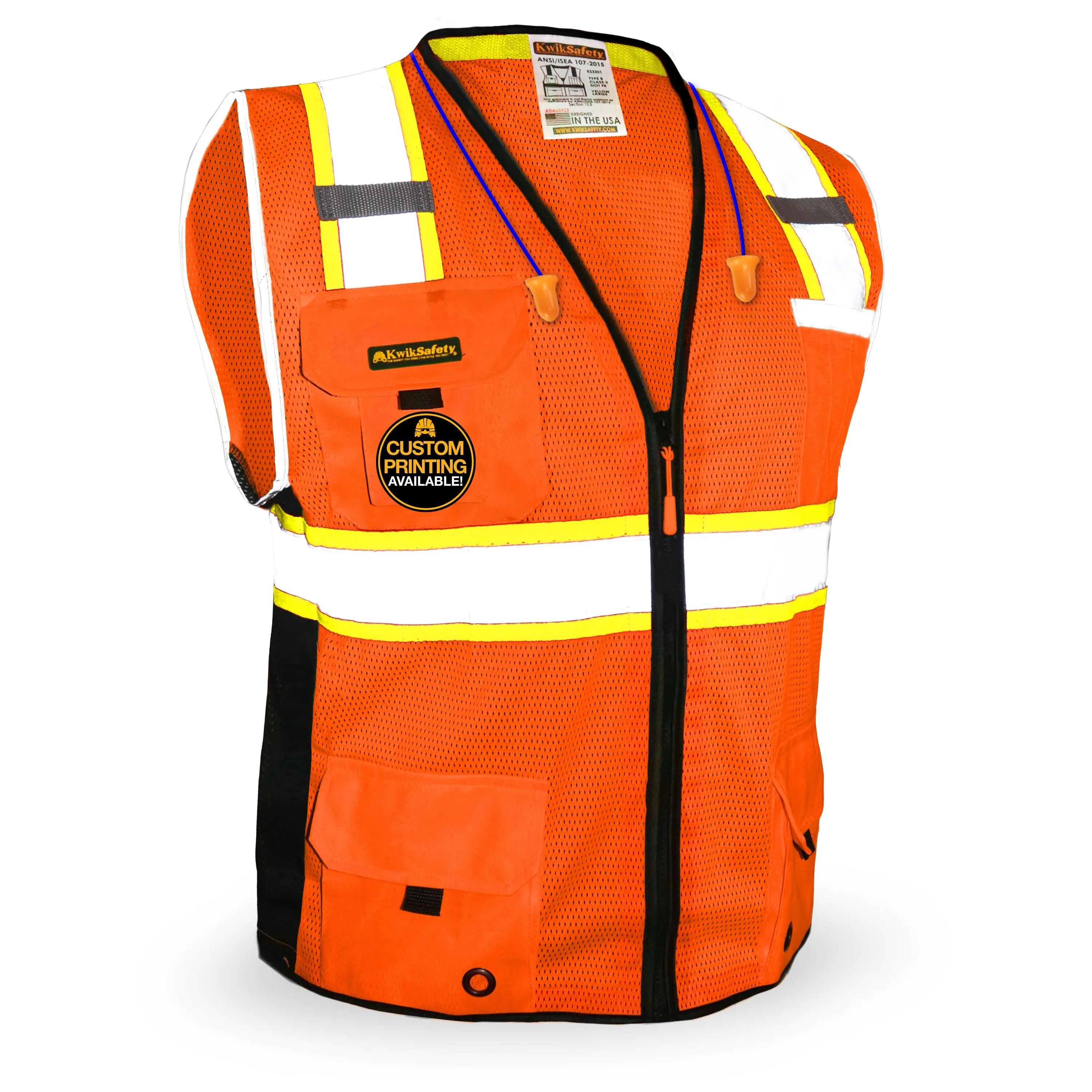 KwikSafety BIG KAHUNA Safety Vest (11 Pockets) Class 2 ANSI Tested OSHA Compliant Hi Vis Reflective PPE Surveyor - Model No.: KS3301