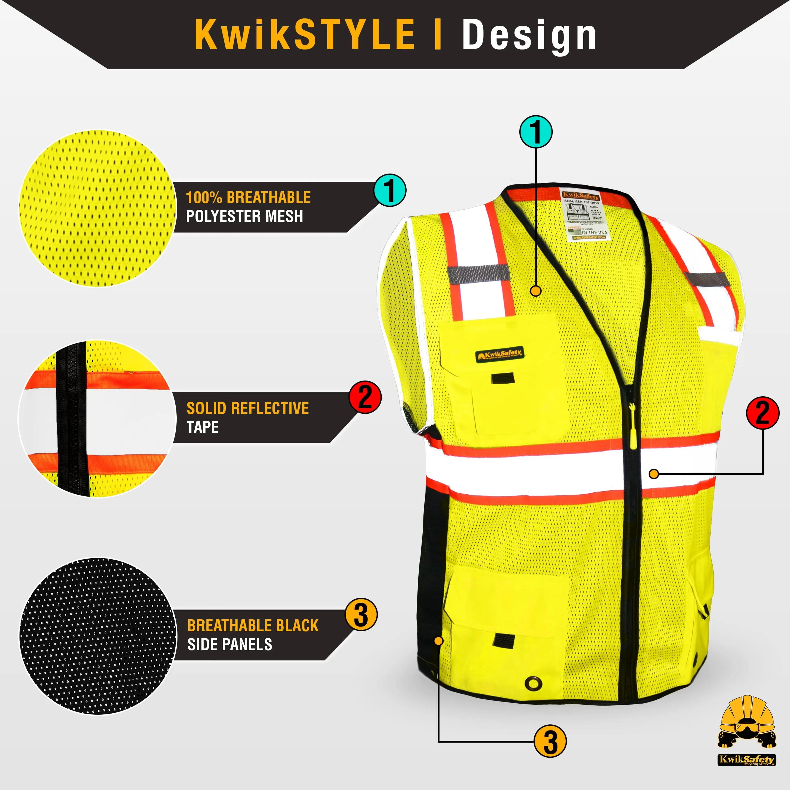 KwikSafety BIG KAHUNA Safety Vest (11 Pockets) Class 2 ANSI Tested OSHA Compliant Hi Vis Reflective PPE Surveyor - Model No.: KS3301