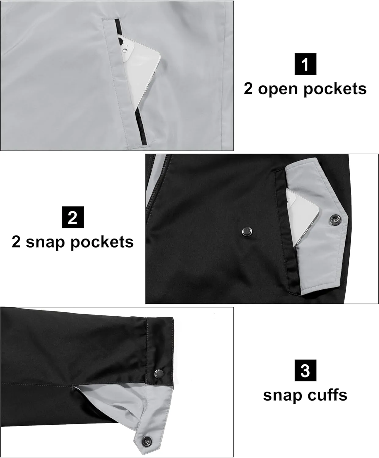 Little Donkey Andy Men's Lightweight Reversible Bomer Jacket Windproof Water Resistant Coat Running Golf