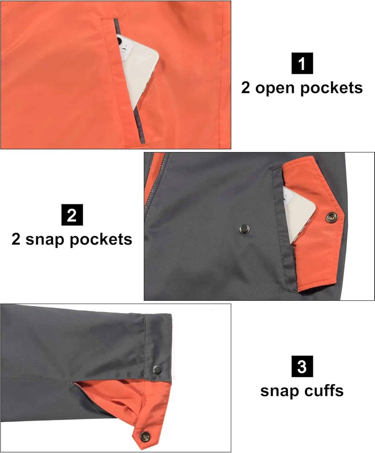 Little Donkey Andy Men's Lightweight Reversible Bomer Jacket Windproof Water Resistant Coat Running Golf
