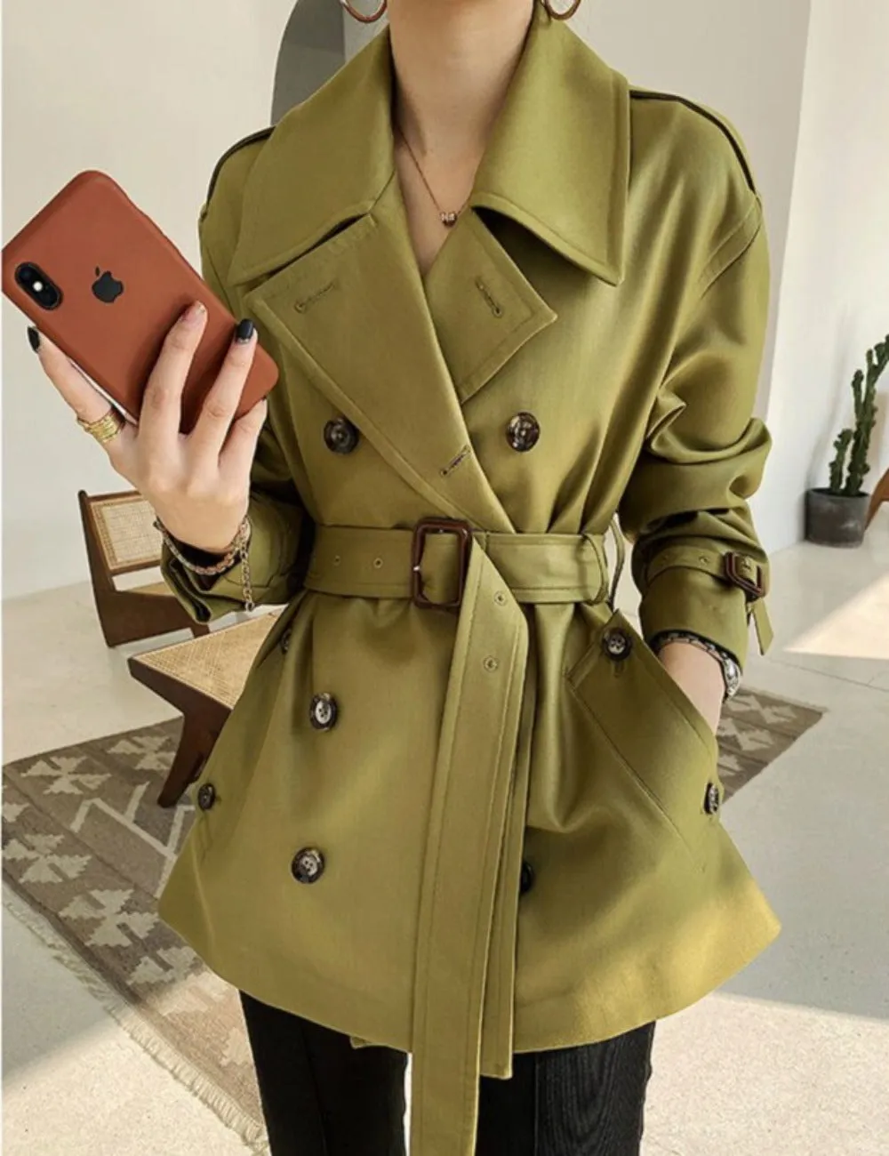 Long Trench Double Breasted Windbreaker Slimk Coat