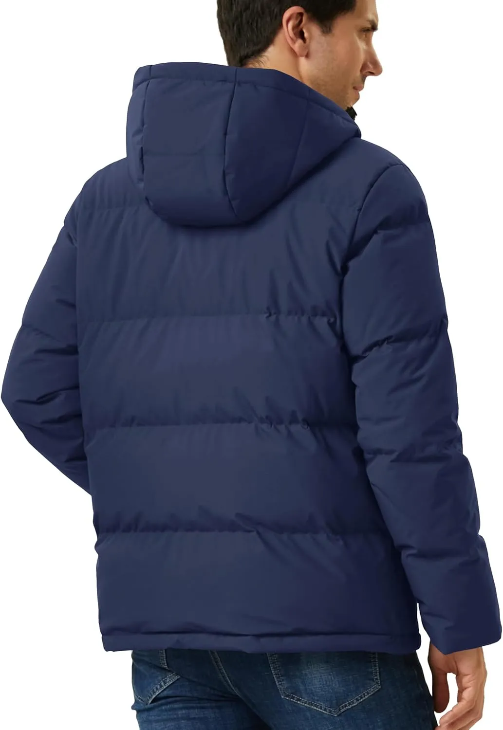 MAGCOMSEN Mens Hooded Down Jacket Water Resistant Puffer Jacket Full Zip Up Windproof Winter Jacket with Zip Pockets