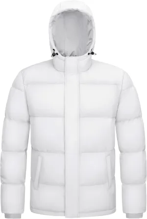 MAGCOMSEN Mens Hooded Down Jacket Water Resistant Puffer Jacket Full Zip Up Windproof Winter Jacket with Zip Pockets