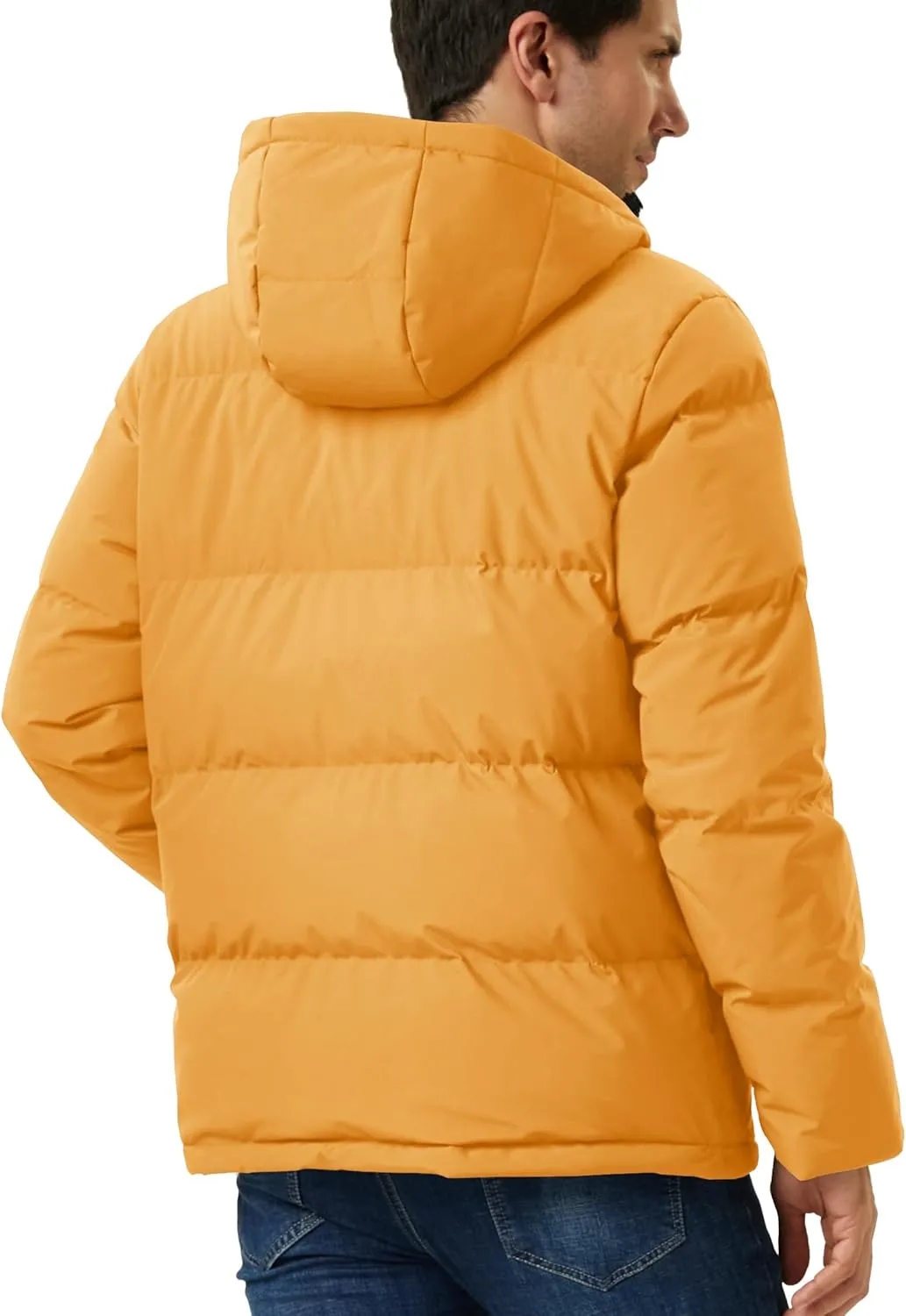 MAGCOMSEN Mens Hooded Down Jacket Water Resistant Puffer Jacket Full Zip Up Windproof Winter Jacket with Zip Pockets