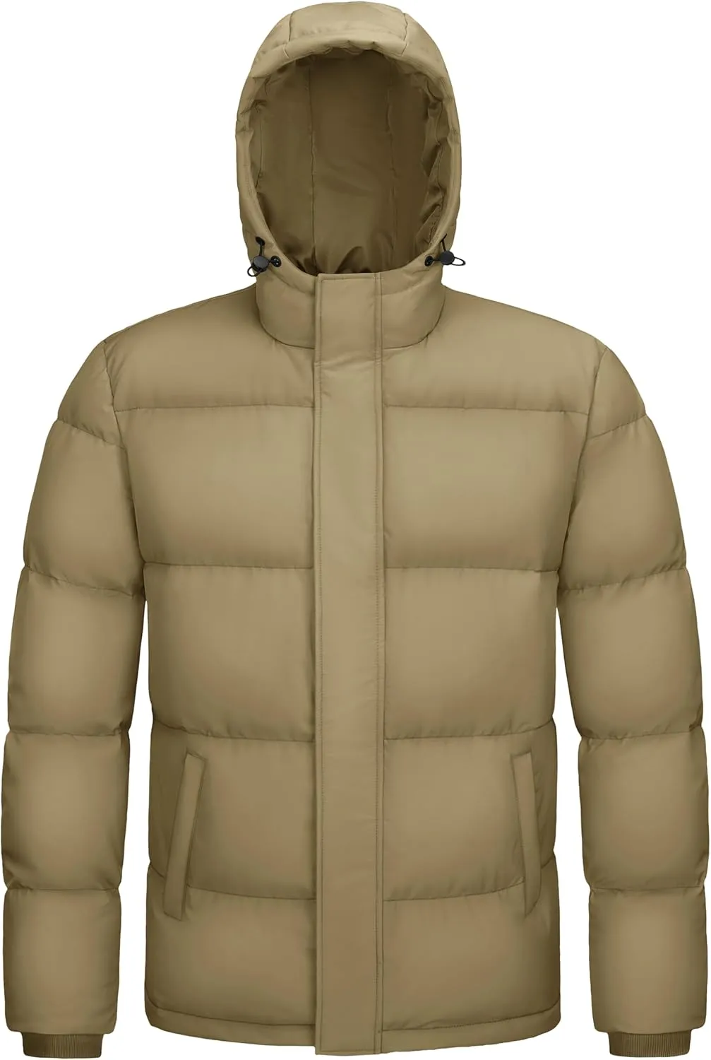 MAGCOMSEN Mens Hooded Down Jacket Water Resistant Puffer Jacket Full Zip Up Windproof Winter Jacket with Zip Pockets