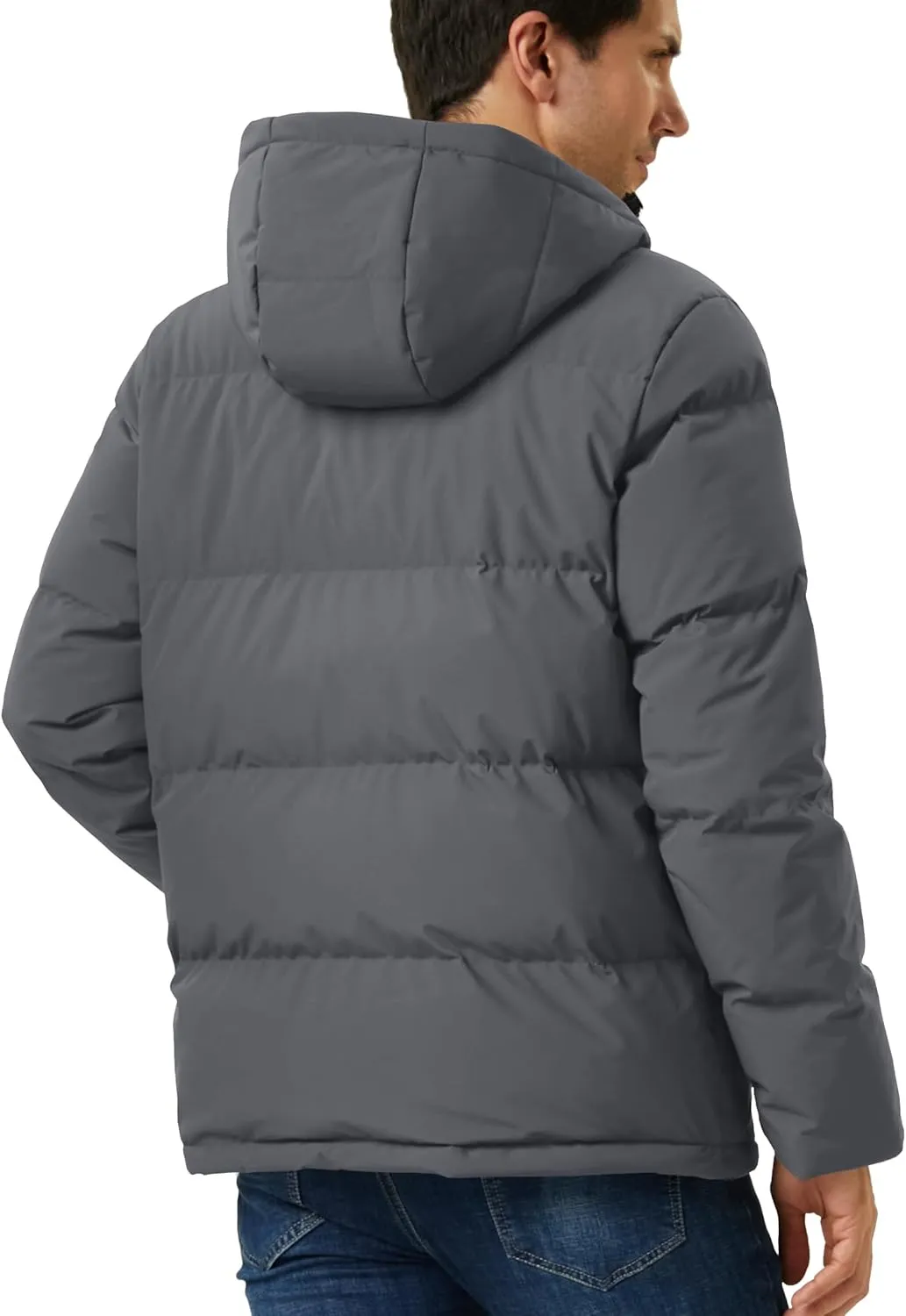MAGCOMSEN Mens Hooded Down Jacket Water Resistant Puffer Jacket Full Zip Up Windproof Winter Jacket with Zip Pockets