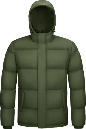 MAGCOMSEN Mens Hooded Down Jacket Water Resistant Puffer Jacket Full Zip Up Windproof Winter Jacket with Zip Pockets