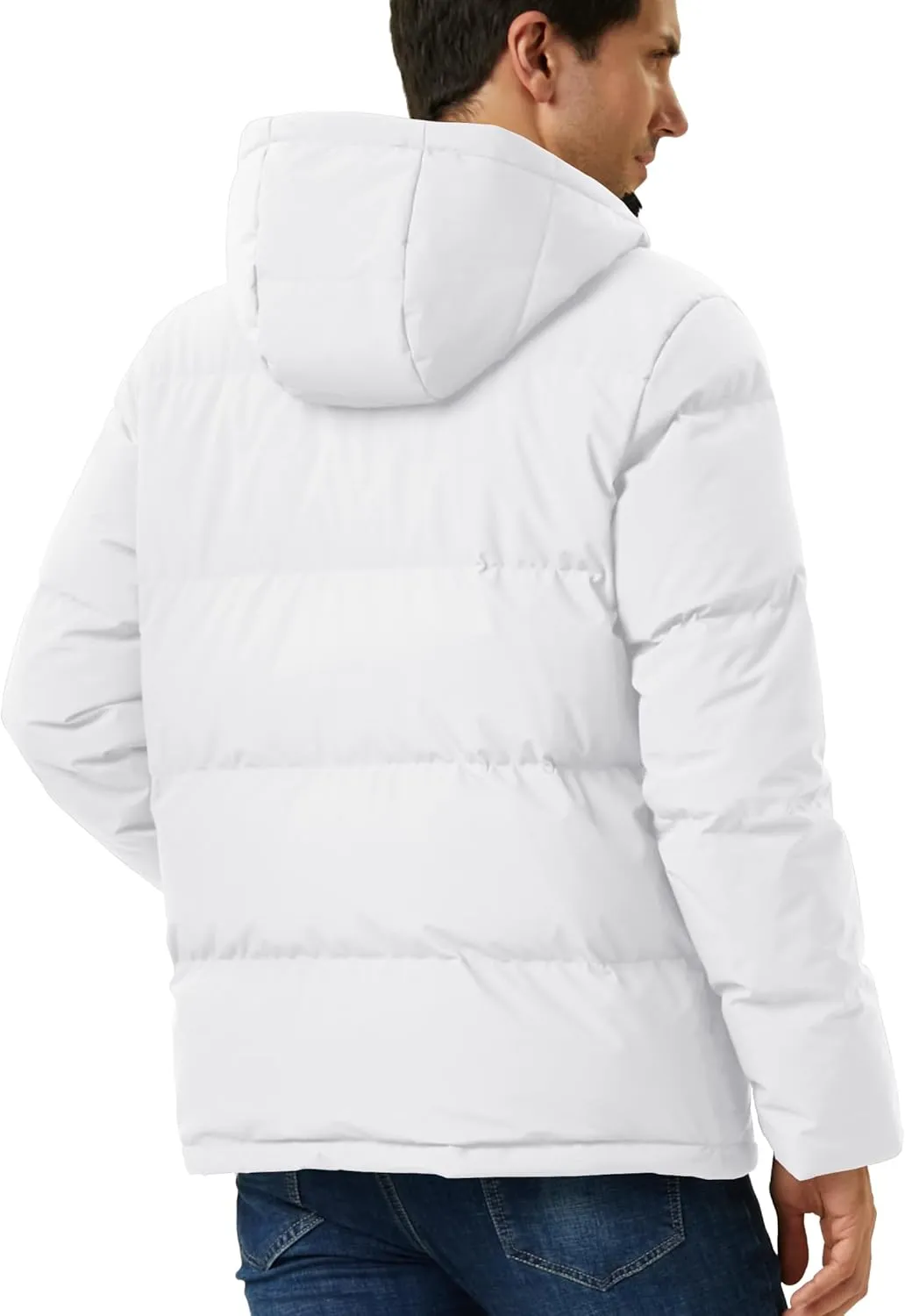 MAGCOMSEN Mens Hooded Down Jacket Water Resistant Puffer Jacket Full Zip Up Windproof Winter Jacket with Zip Pockets