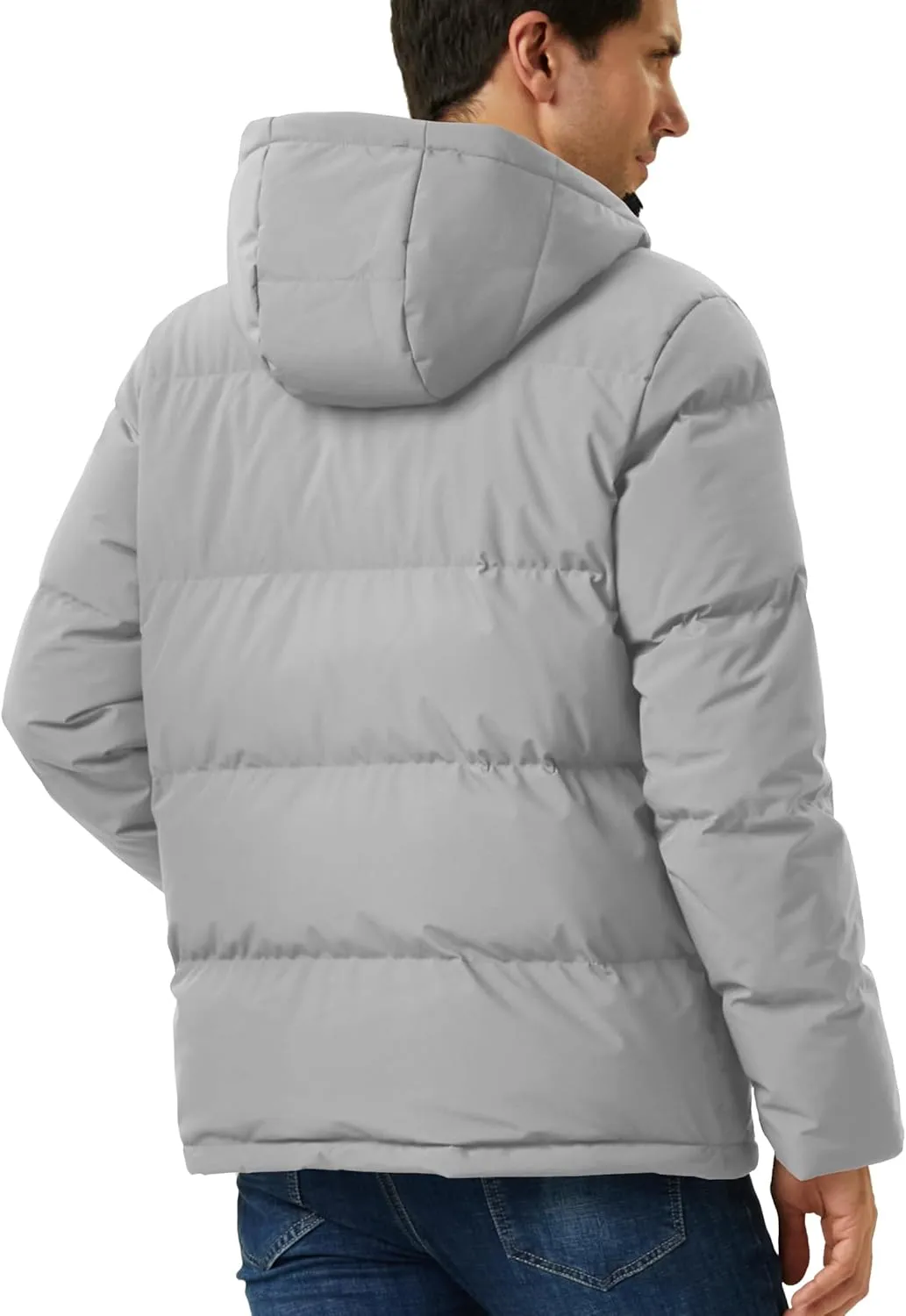 MAGCOMSEN Mens Hooded Down Jacket Water Resistant Puffer Jacket Full Zip Up Windproof Winter Jacket with Zip Pockets