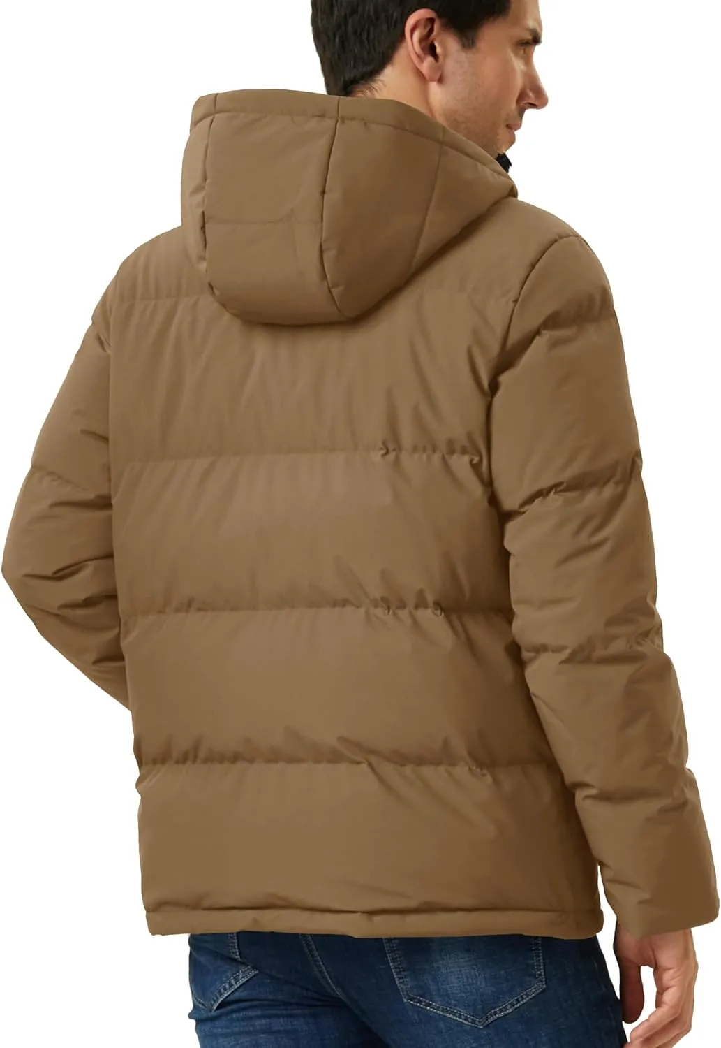 MAGCOMSEN Mens Hooded Down Jacket Water Resistant Puffer Jacket Full Zip Up Windproof Winter Jacket with Zip Pockets