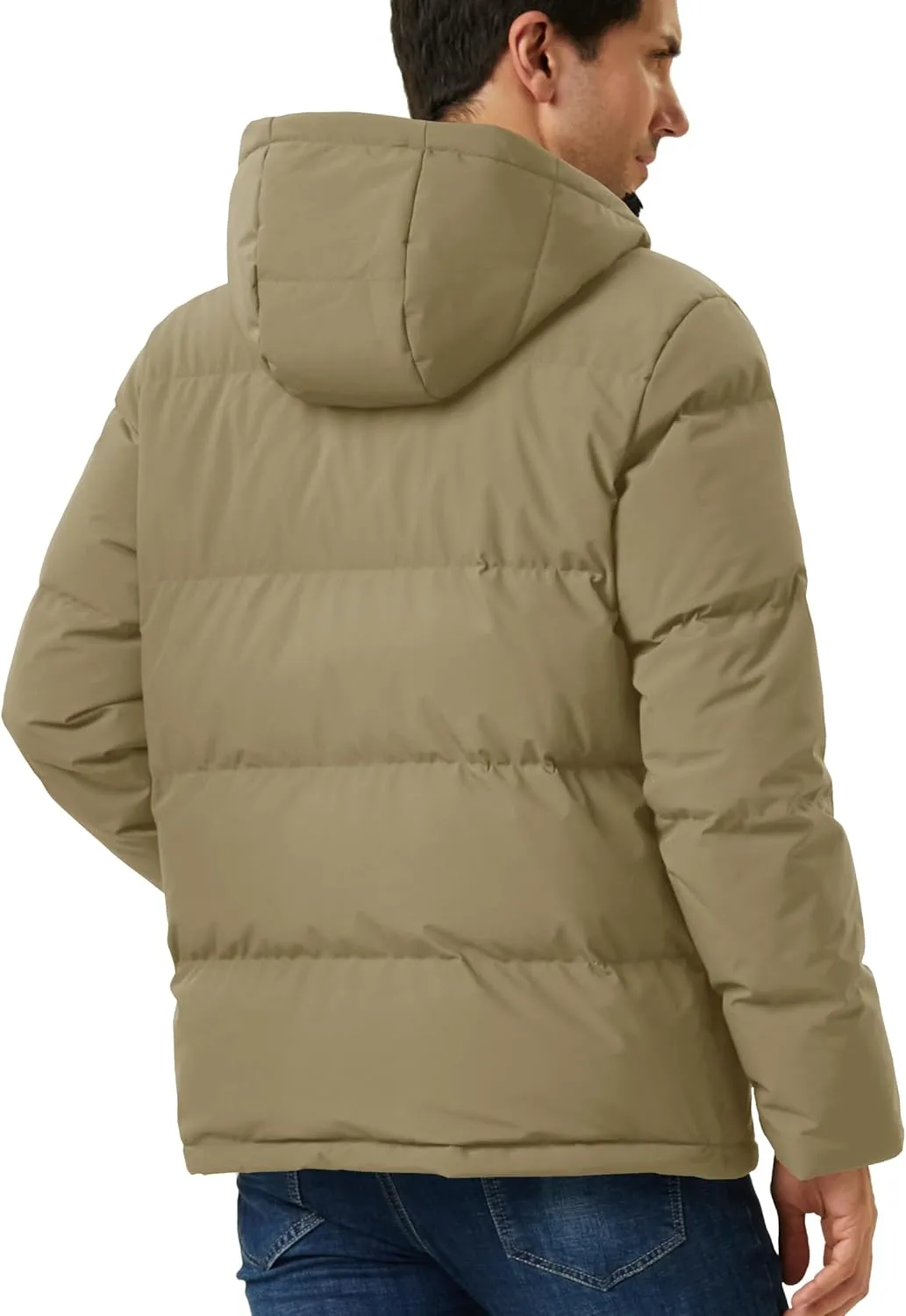 MAGCOMSEN Mens Hooded Down Jacket Water Resistant Puffer Jacket Full Zip Up Windproof Winter Jacket with Zip Pockets