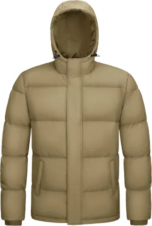 MAGCOMSEN Mens Hooded Down Jacket Water Resistant Puffer Jacket Full Zip Up Windproof Winter Jacket with Zip Pockets