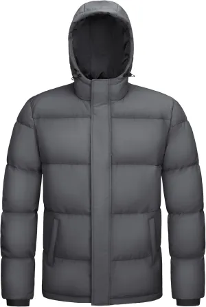 MAGCOMSEN Mens Hooded Down Jacket Water Resistant Puffer Jacket Full Zip Up Windproof Winter Jacket with Zip Pockets