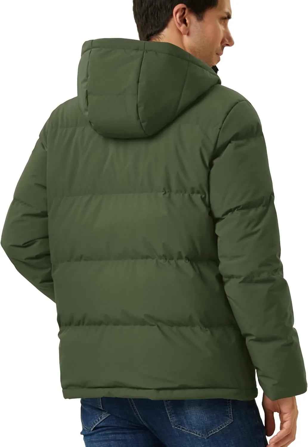 MAGCOMSEN Mens Hooded Down Jacket Water Resistant Puffer Jacket Full Zip Up Windproof Winter Jacket with Zip Pockets