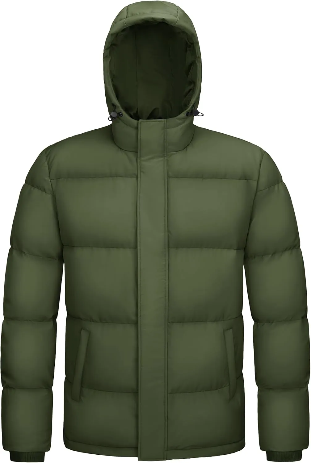 MAGCOMSEN Mens Hooded Down Jacket Water Resistant Puffer Jacket Full Zip Up Windproof Winter Jacket with Zip Pockets