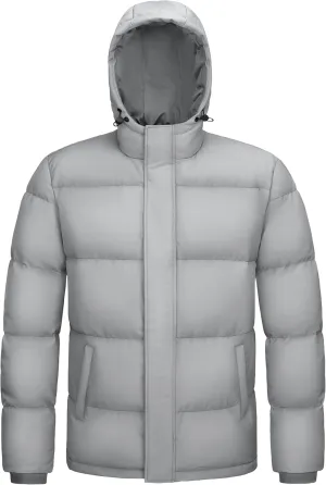 MAGCOMSEN Mens Hooded Down Jacket Water Resistant Puffer Jacket Full Zip Up Windproof Winter Jacket with Zip Pockets