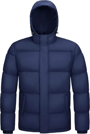 MAGCOMSEN Mens Hooded Down Jacket Water Resistant Puffer Jacket Full Zip Up Windproof Winter Jacket with Zip Pockets