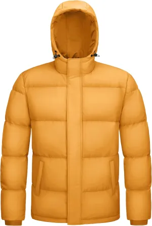 MAGCOMSEN Mens Hooded Down Jacket Water Resistant Puffer Jacket Full Zip Up Windproof Winter Jacket with Zip Pockets