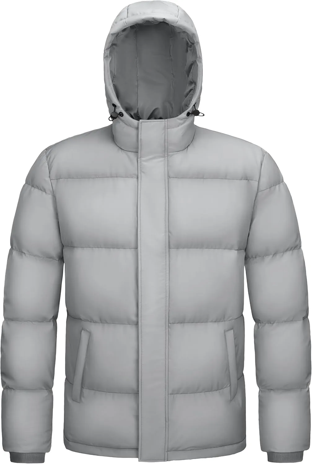 MAGCOMSEN Mens Hooded Down Jacket Water Resistant Puffer Jacket Full Zip Up Windproof Winter Jacket with Zip Pockets