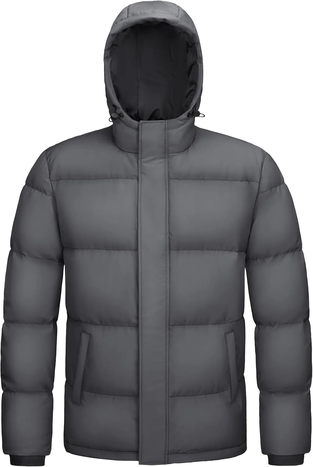 MAGCOMSEN Mens Hooded Down Jacket Water Resistant Puffer Jacket Full Zip Up Windproof Winter Jacket with Zip Pockets