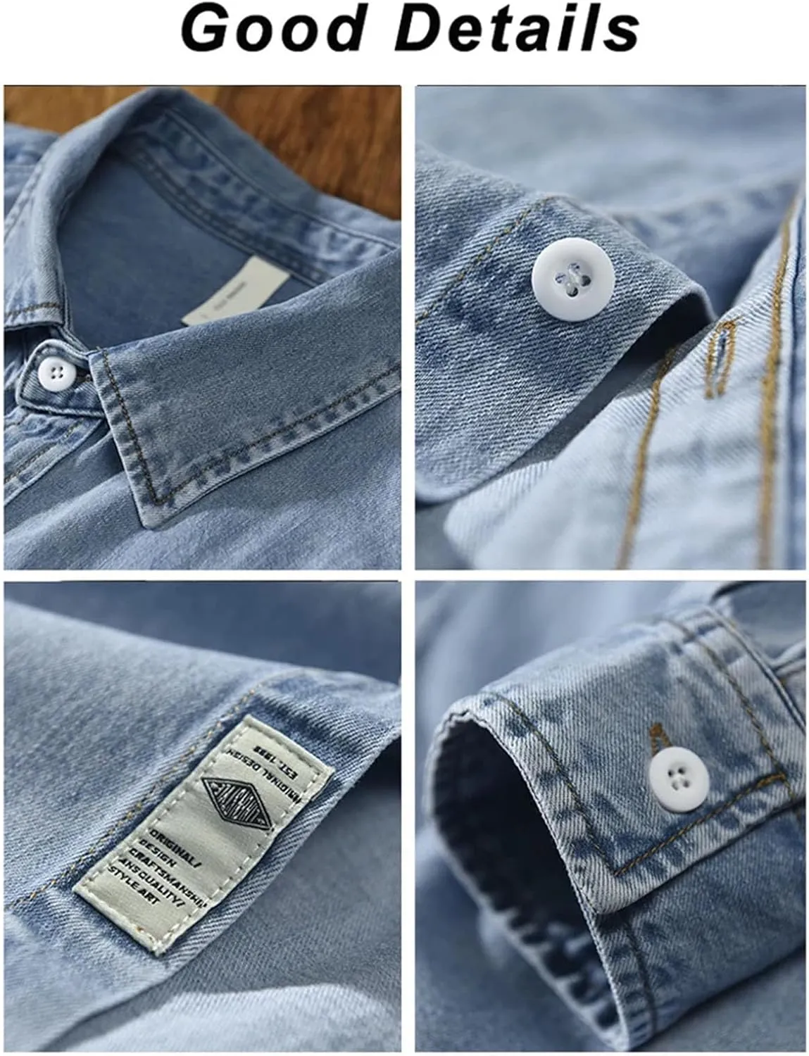 Men's Classic Pockets Denim Shirt Soft Cotton Casual Long Sleeve Cowboy Top Loose Blue Jeans Jacket