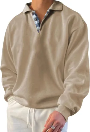Mens Classic Polo Shirt Long Sleeve Pullover Gentleman Ocean Sweatshirts Lightweight Casual Tops