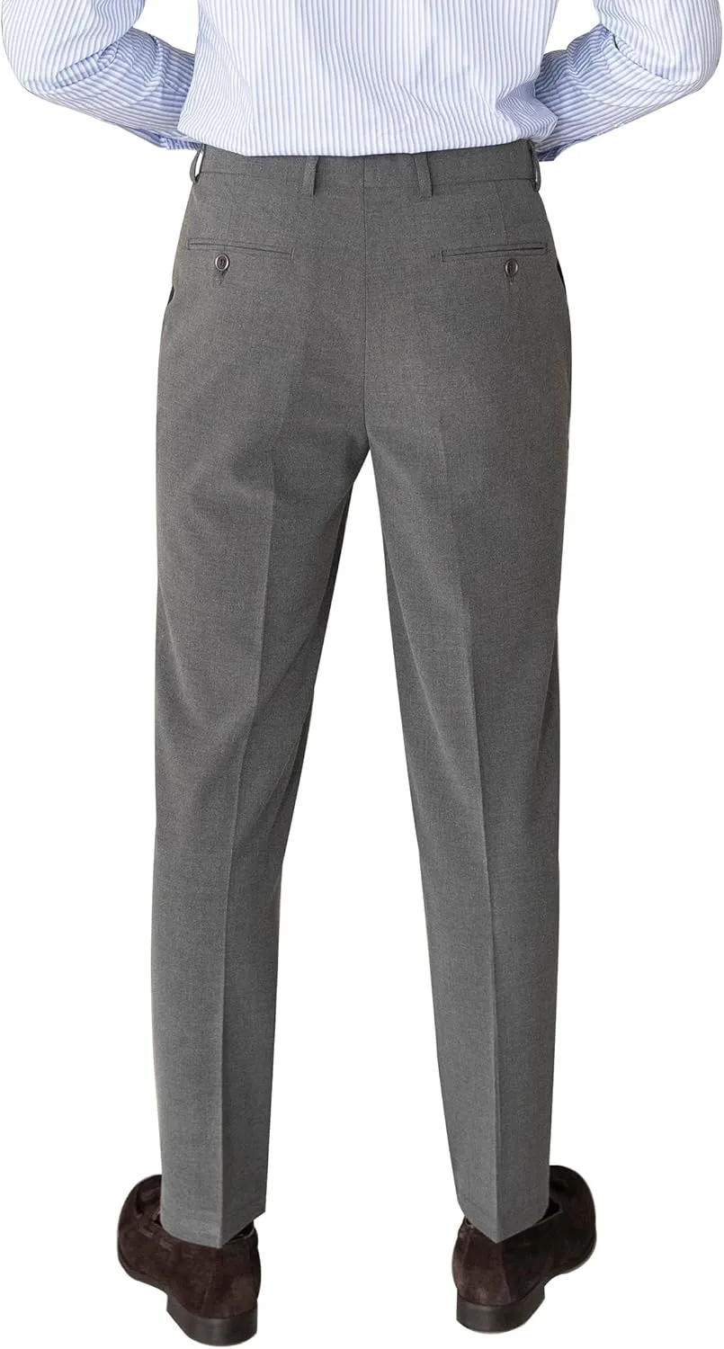 Men's Classic Slim Fit Expandable Waist Flat Front Dress and Pants