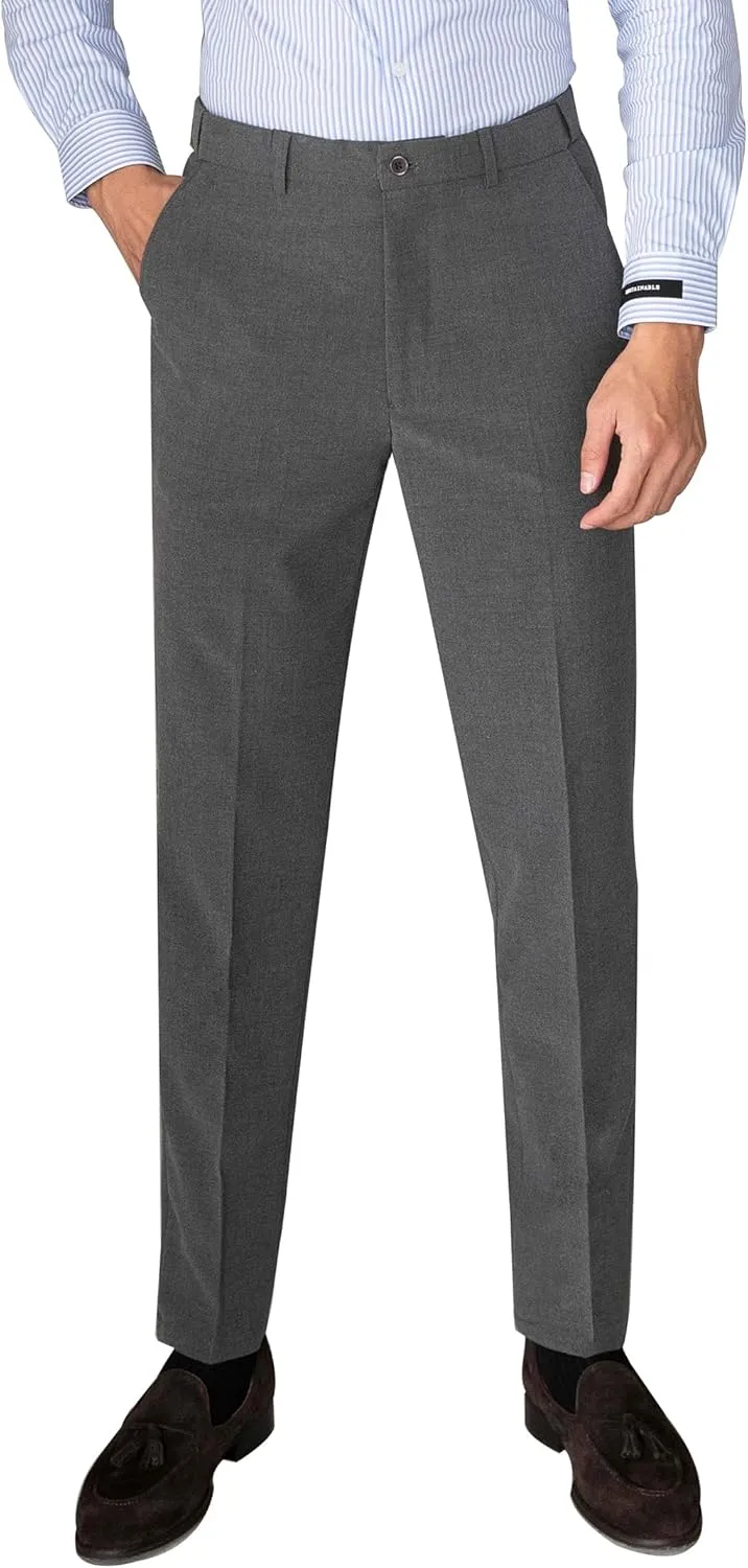 Men's Classic Slim Fit Expandable Waist Flat Front Dress and Pants