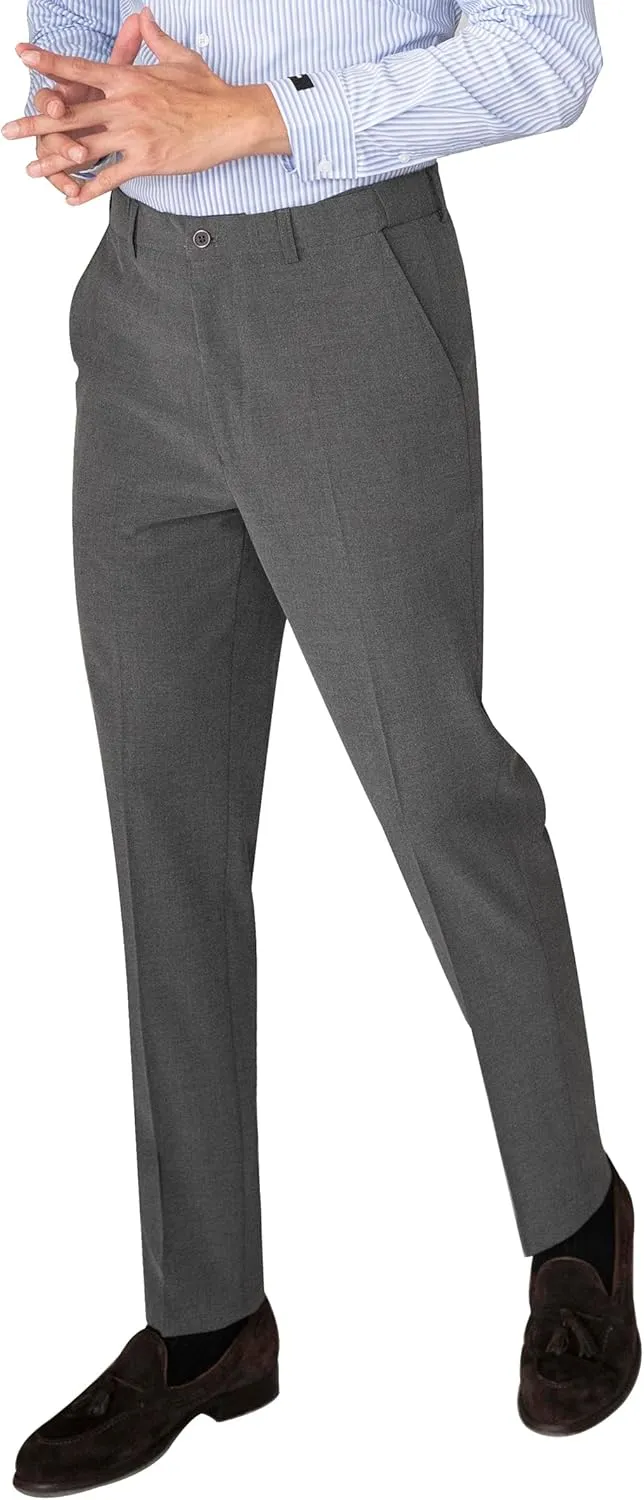 Men's Classic Slim Fit Expandable Waist Flat Front Dress and Pants