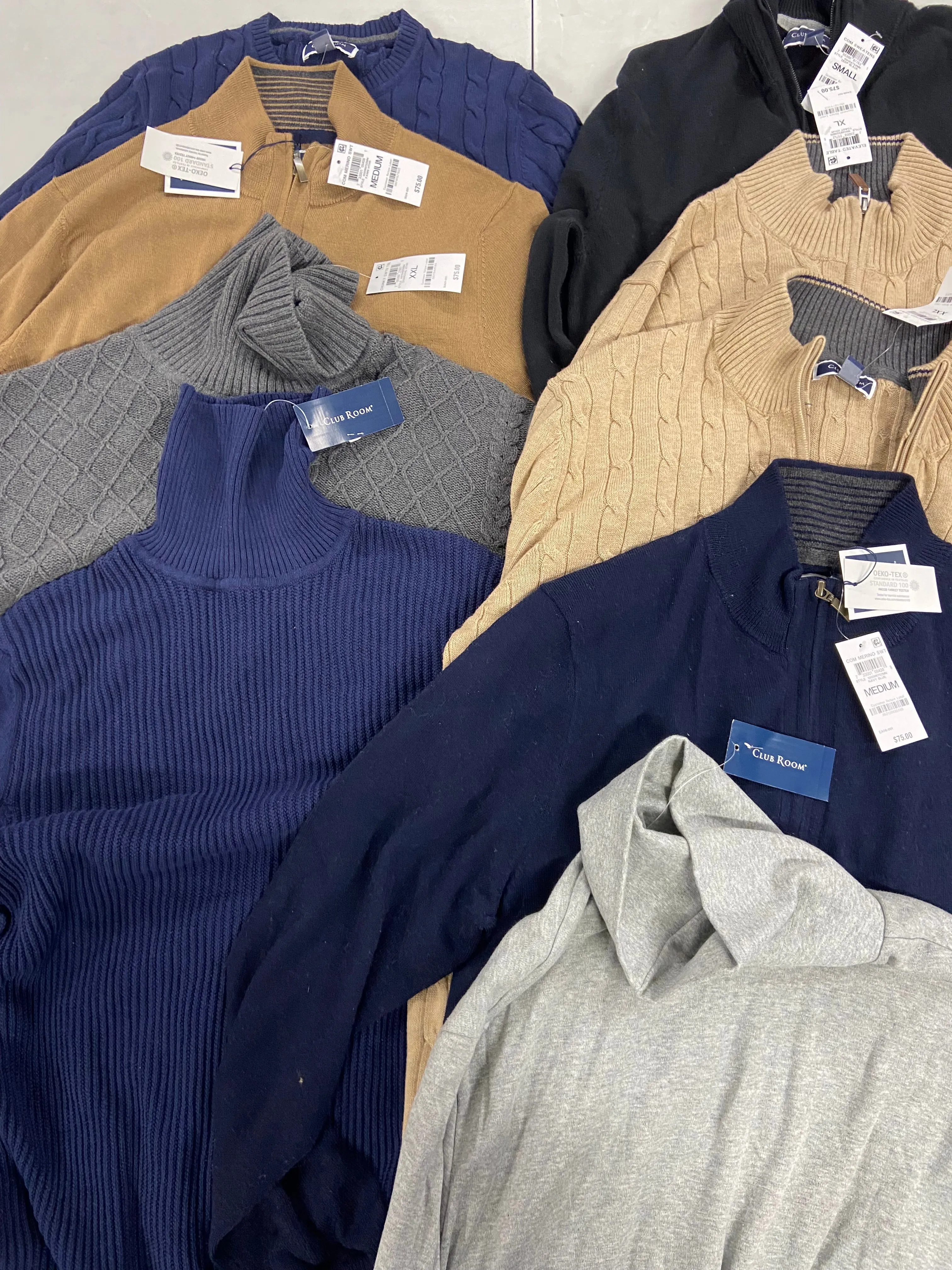 Men's Clothing CLUB ROOM Sweaters Wholesale Lot, 9 items, Shelf Pulls, MSRP $575