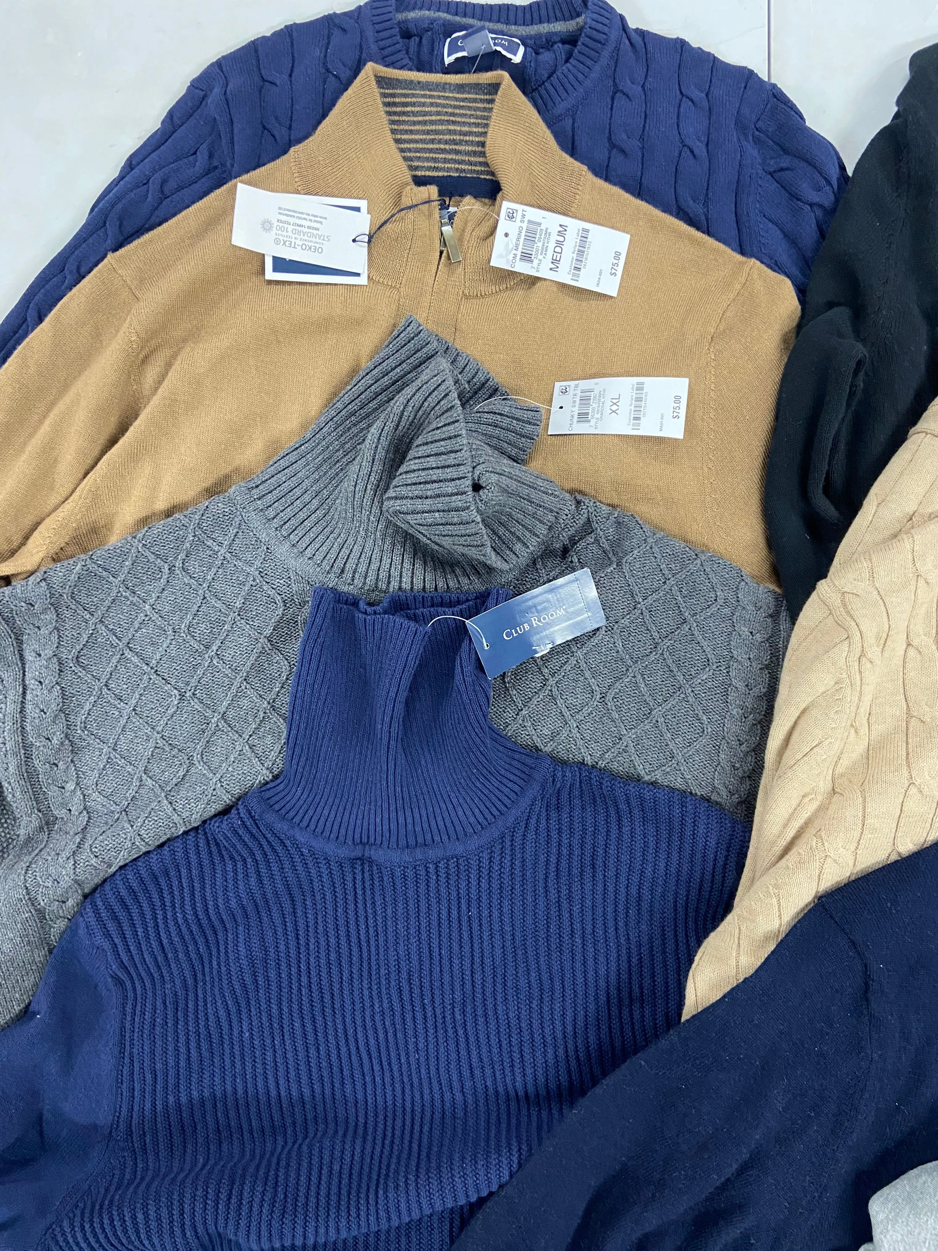 Men's Clothing CLUB ROOM Sweaters Wholesale Lot, 9 items, Shelf Pulls, MSRP $575