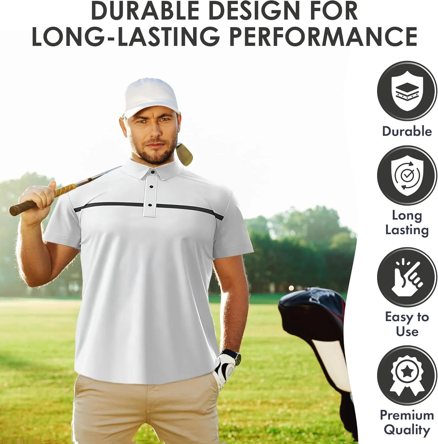 Men's Dry Fit Golf Shirts  Moisture-Wicking, UV Protection, Anti-Odor Short Sleeve Performance Polo for All-Day Comfort