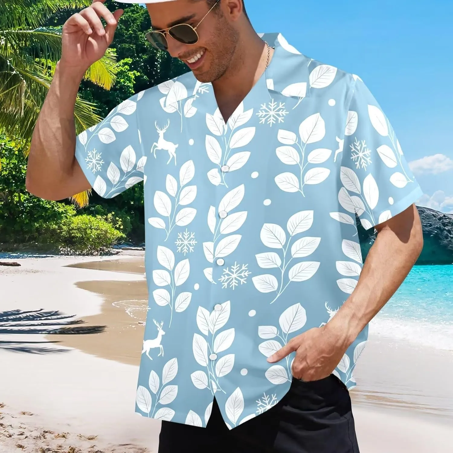 Mens Hawaiian Shirts Short Sleeve Beach Shirts Button-Down Dressy T-Shirts Plus Size Tropical Vacation T-Shirts