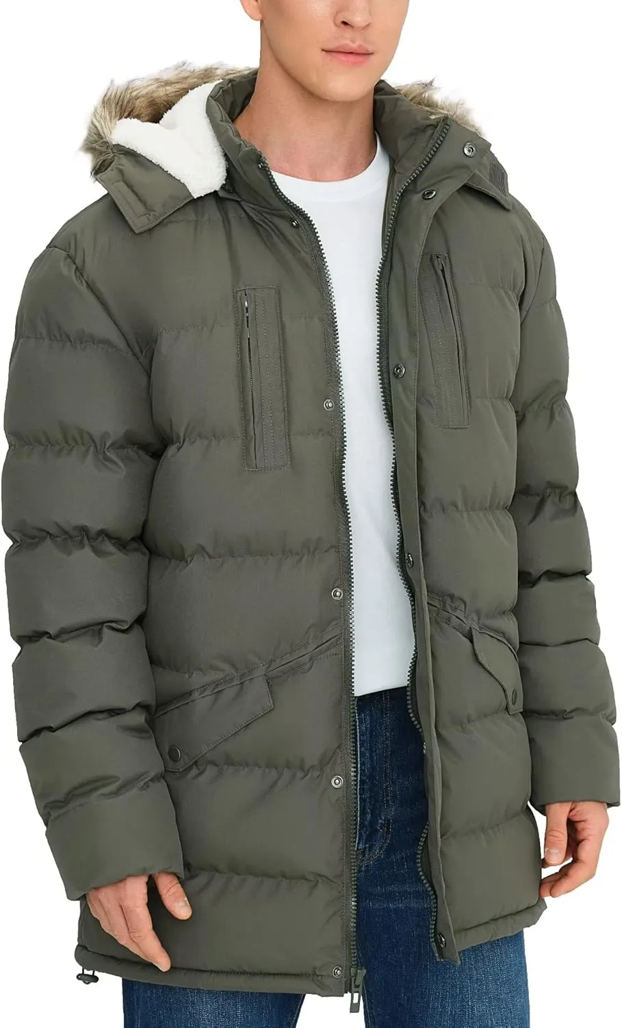 Men's Long Winter Coats Warm Water Resistant Puffy Hooded Windbreaker Insulated Thicken Jackets with Hood