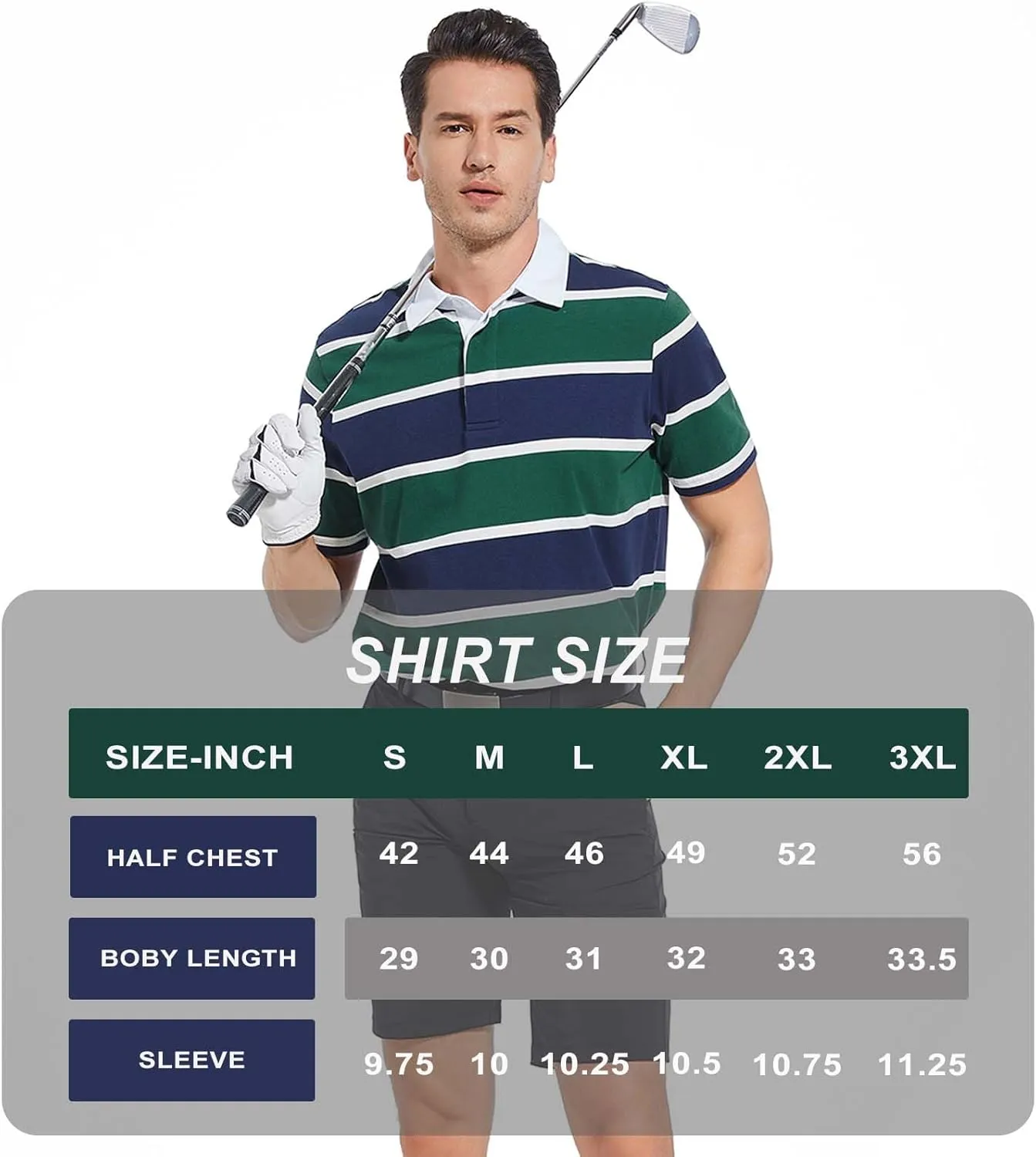 Mens Polo Shirts Striped Cotton Moisture Wicking Classic Collared Casual Golf Shirts for Men