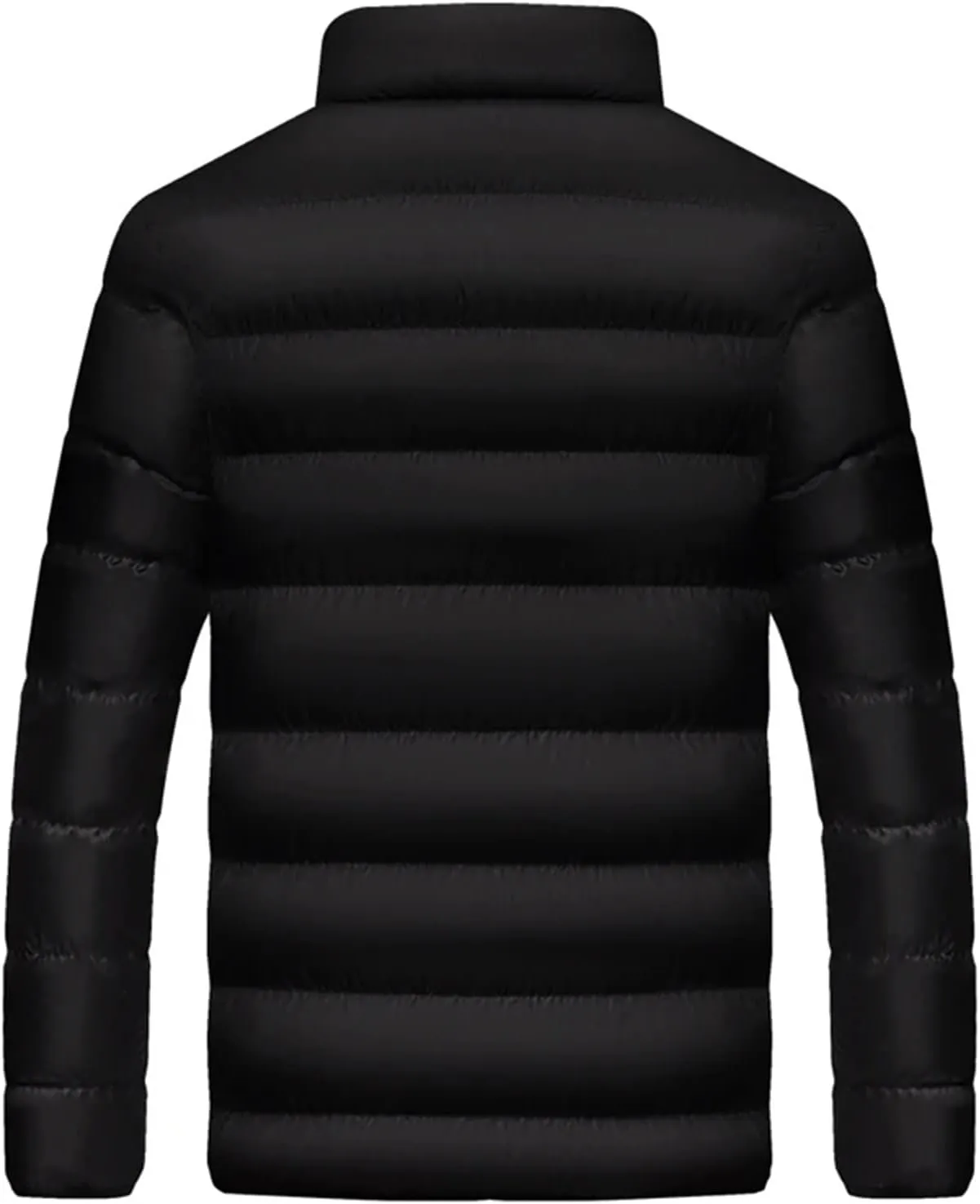 Mens Solid Stand Collar Light Cotton-Padded Casual Zipper Long Sleeve Warm Parka Coat